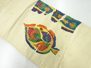 アンティーク　手織り紬葉模様織出し名古屋帯